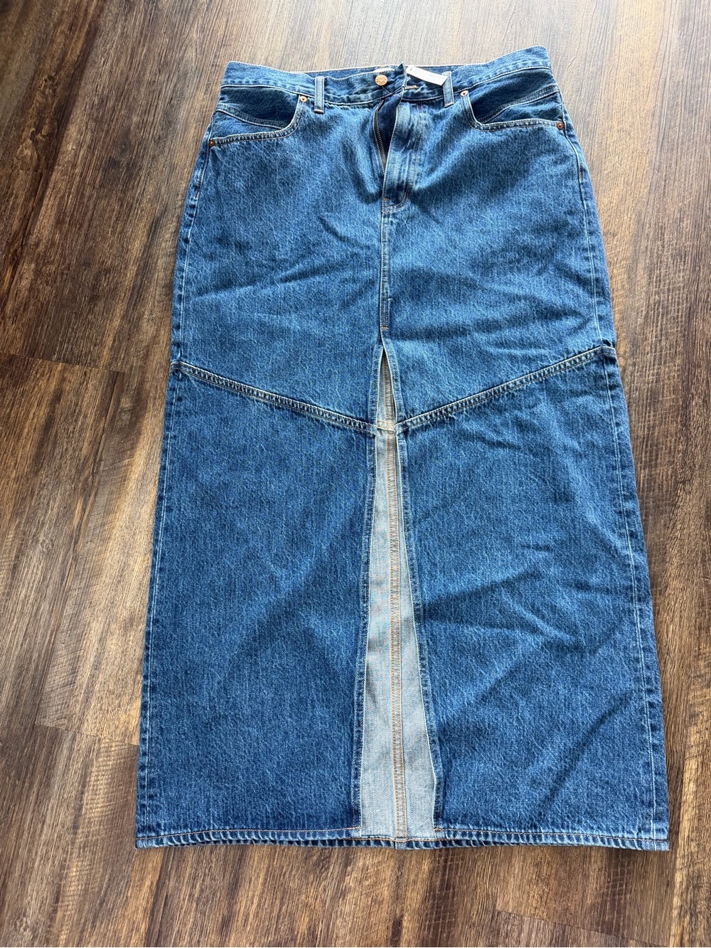 Madewell Blue High-Rise Denim Maxi Skirt with slit